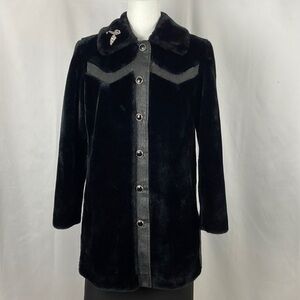 Vintage Borgana Styled by Russell Taylor Faux Fur Coat w Leather Inserts, Size M